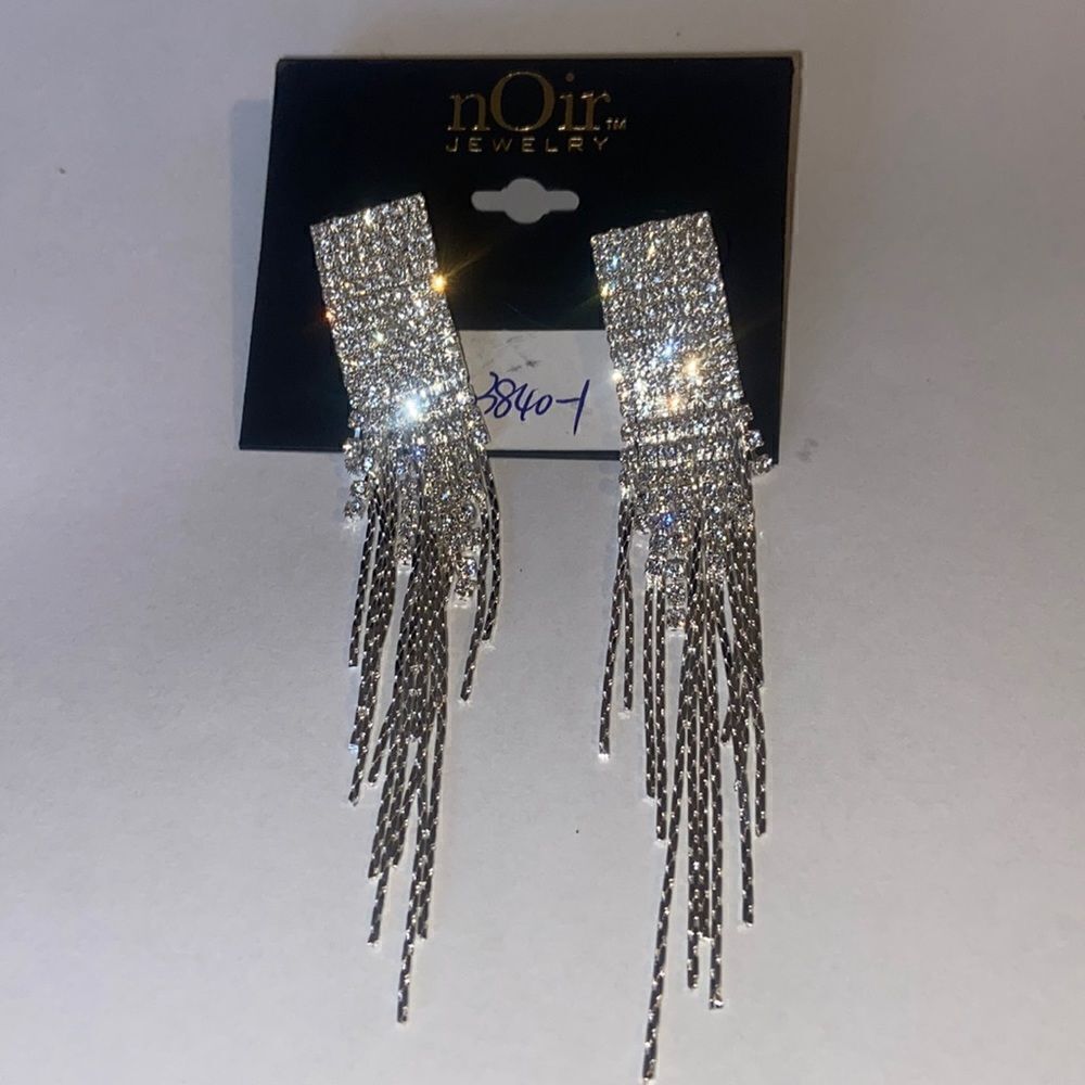 Noir Jewelry Silver Rhinestone Bling Dangling Earrings New Formal Prom Wedding